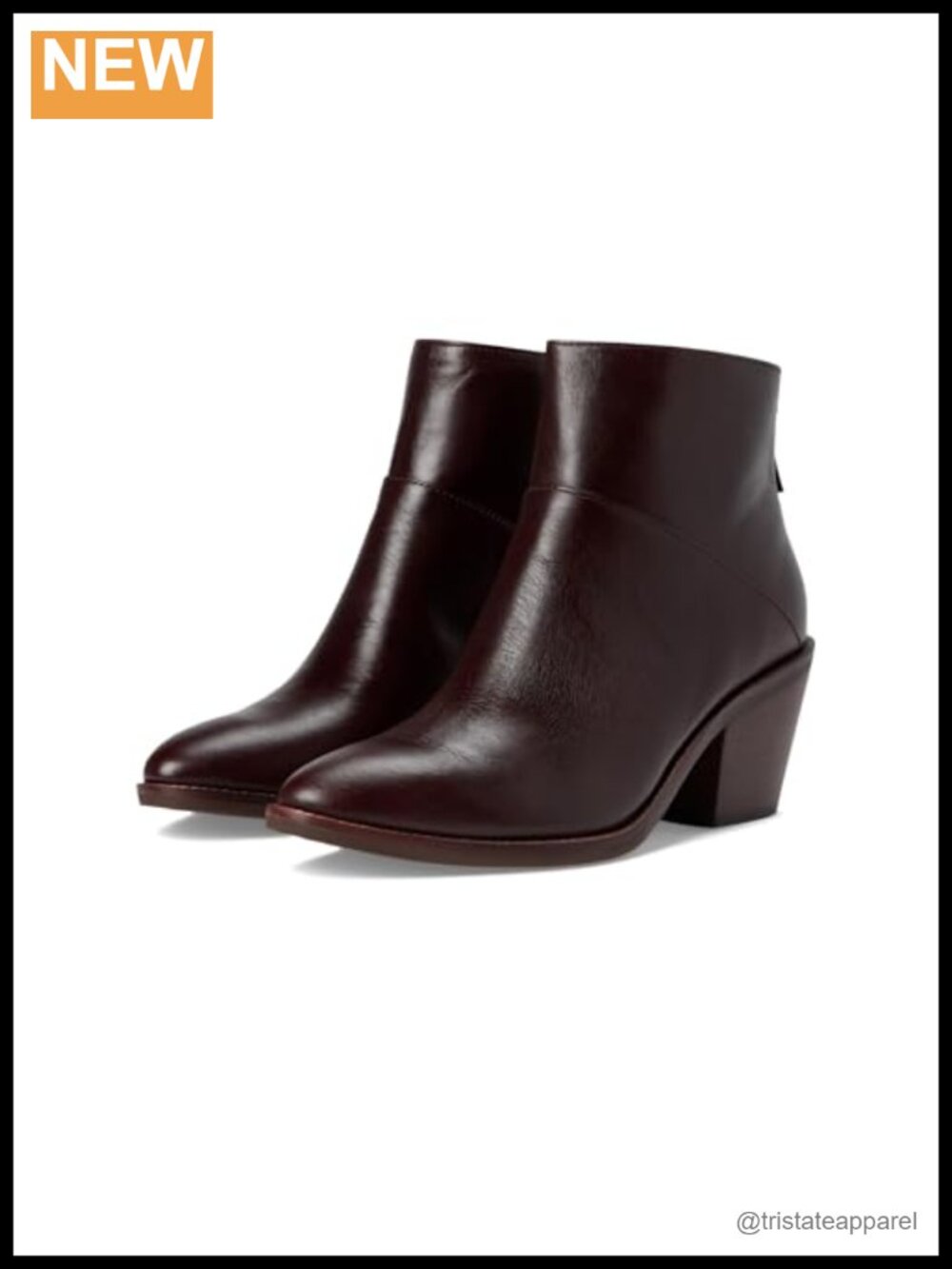 Leather Ankle Booties Block Heel Pointed Toe Zip Cushioned Fashion Boots